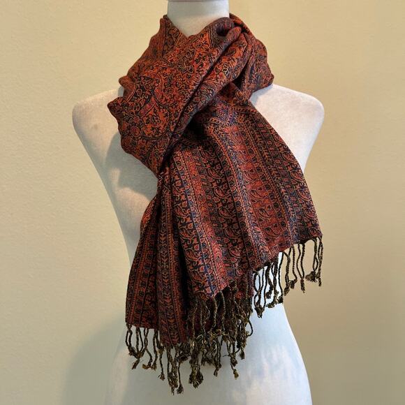 Cejon Scarf Paisley 100% Rayon Orange Multicolor Tassel Hem Winter Accessories - Picture 1 of 7
